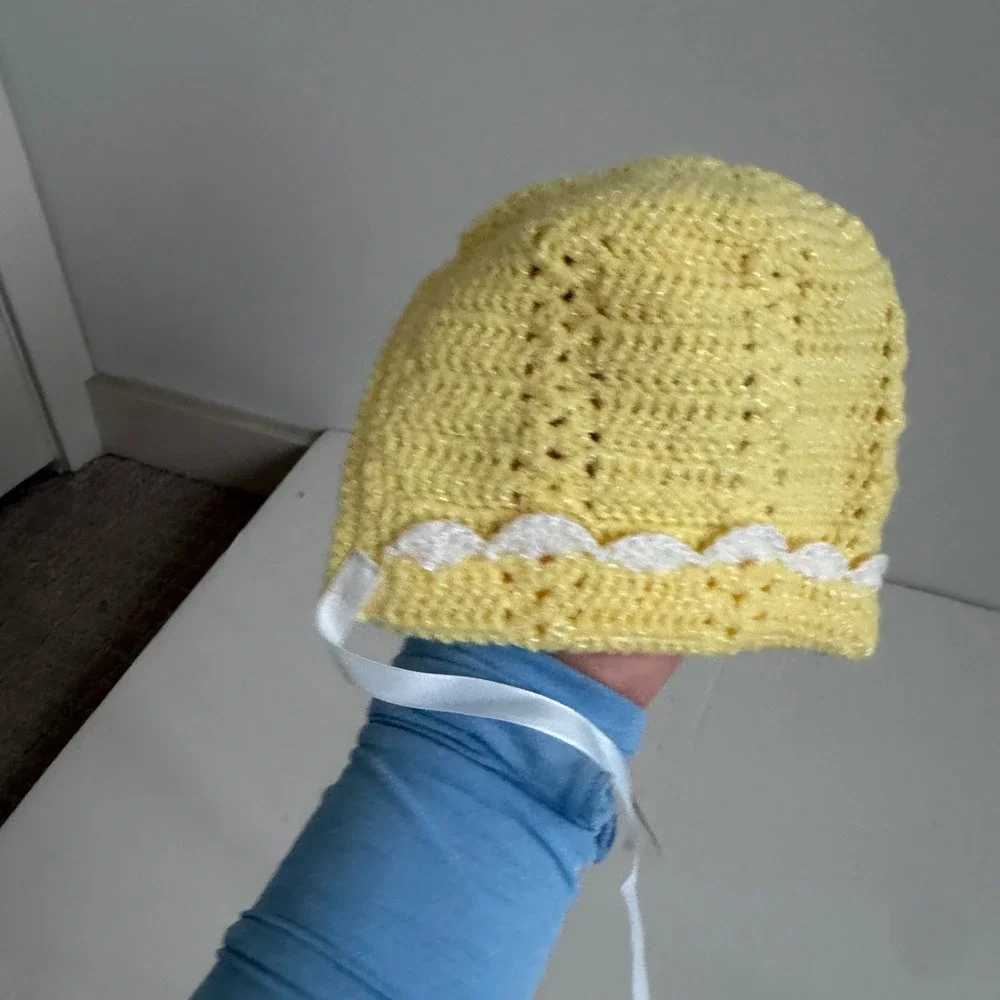 Vintage Handmade Yellow Baby Bonnet